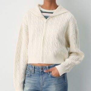 Aritzia Sunday Best Octavia Cream Cable-Knit Zip Cropped Cardigan